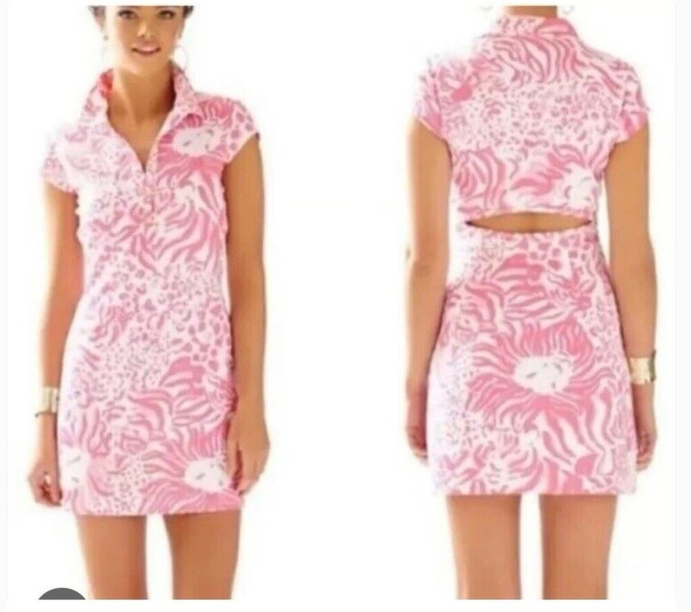 Lilly Pulitzer Rayna Get Spotted Pink Lion Dress Cut Out Back Size Small 3068 - Picture 1 of 10